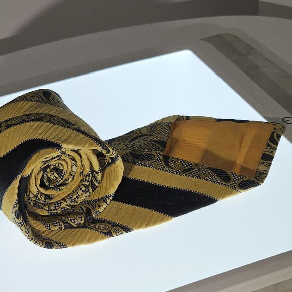 Colosseo Di Roma Mens Neck Tie Polyester Yellow Black Texture Diagonal Vintage - Picture 9 of 10